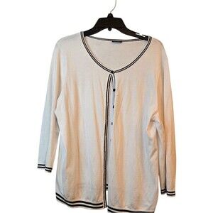 Talbots Women's White Cardigan with Black Trim Classic Style Size XL Preowned